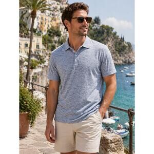 Autumn Cashmere Cotton Men’s XL  Blue Heather Polo Shirt Short Sleeve Classic